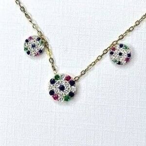 Olivia and Jackson Necklace and Earring Set Gold Multicolor Sterling Silver NEW